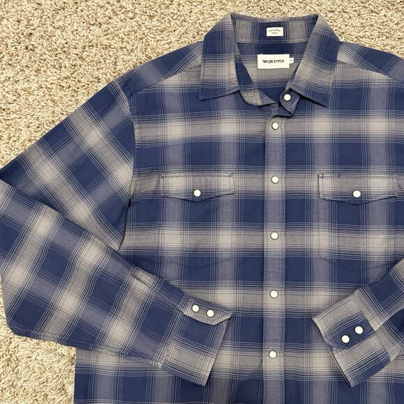 Taylor Stitch Pearl Snap Button Up Shirt Western Blue Grey Plaid Size 46 / XXL - Picture 2 of 7